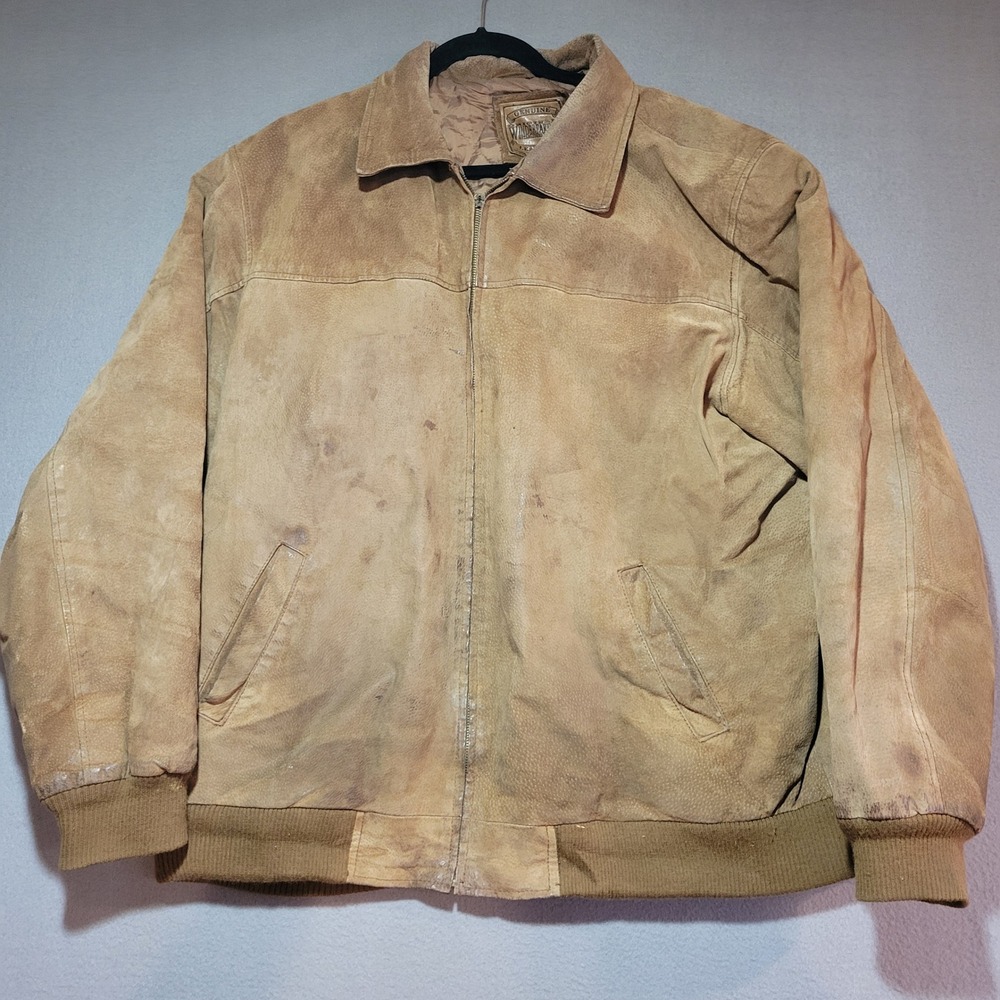 Original Windbreaker Mens XLT Genuine Leather Bomber Jacket Tan Brown Vintage